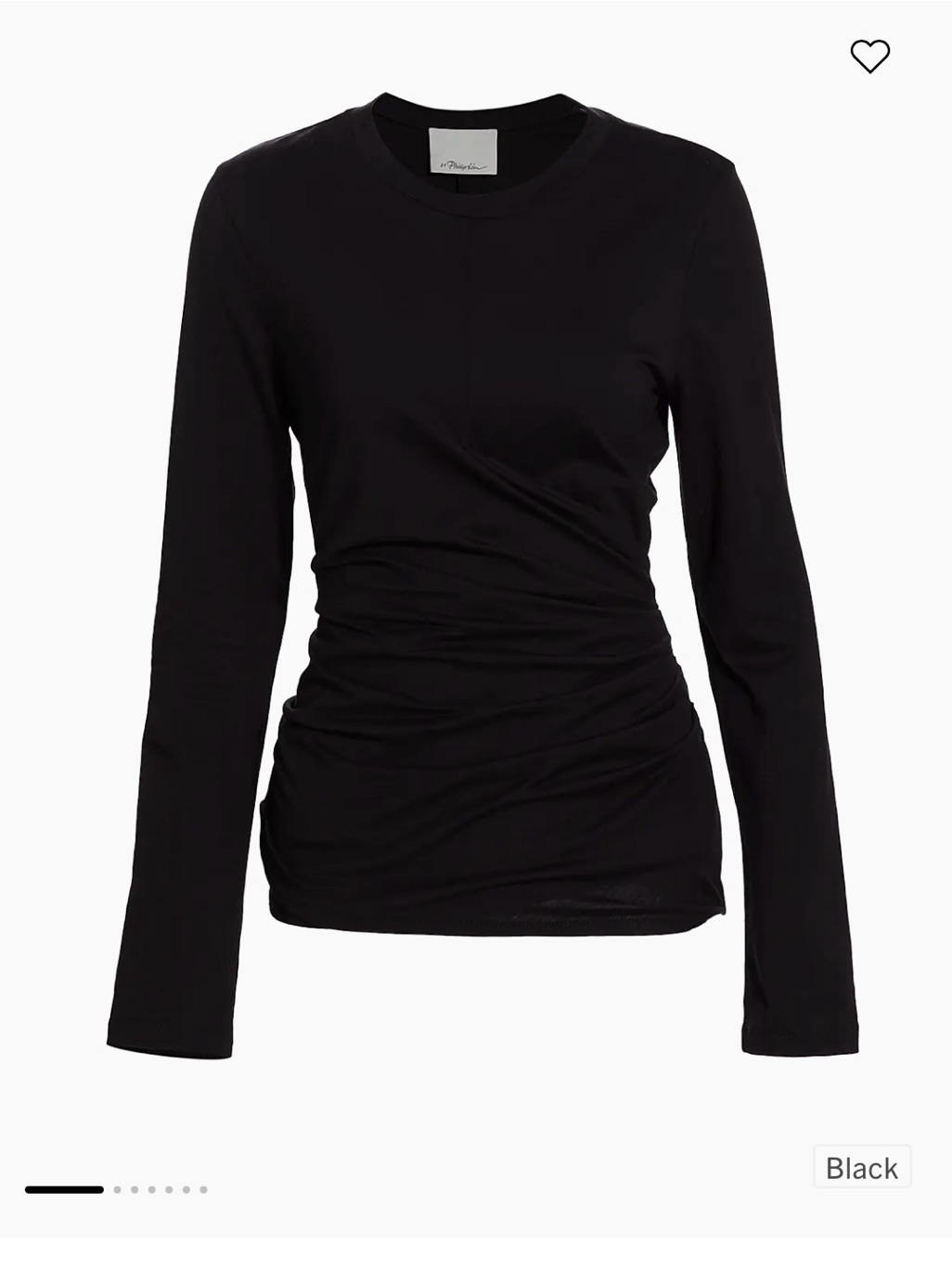 3.1 Phillip Lim Draped Jersey Black Long-Sleeve Ruched Crewneck Top